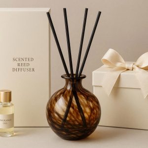 Luxury Scented Reed Diffuser with Hand Blown Glass Vessel Gift Set