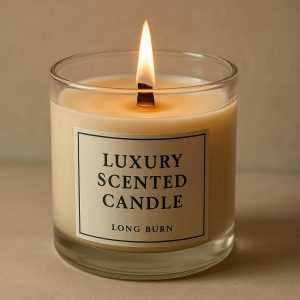 Luxury Scented Candle in Glass Jar with Wooden Wick Long Burn